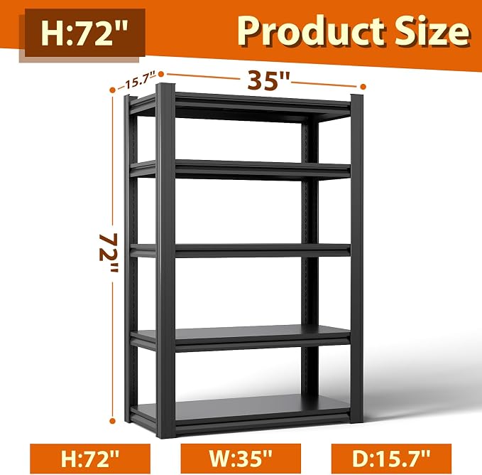 Heavy Duty Storage Shelves Unit, Adjustable Metal Garage Shelving, 3500LBS - Image 2