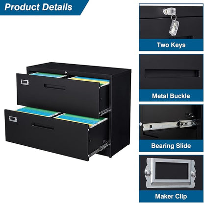 2 Drawer File Cabinet, Lateral Filing Cabinets - Image 6