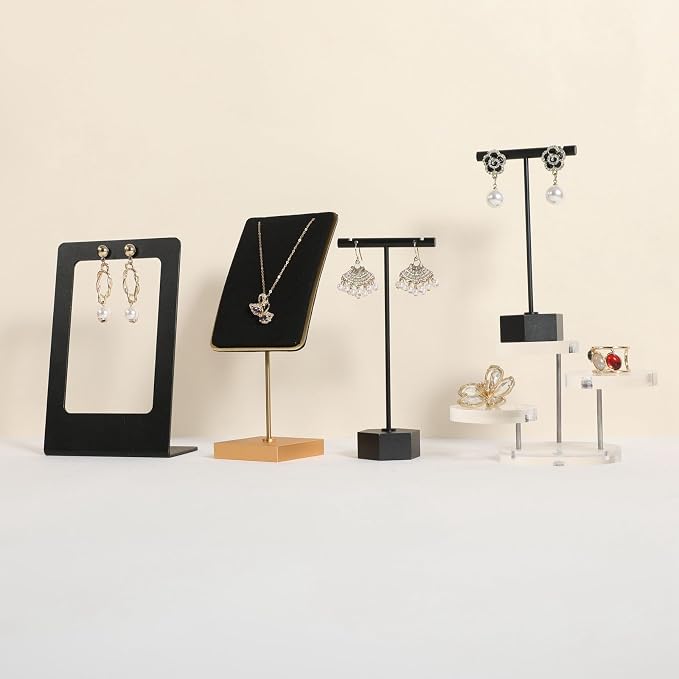 GemeShou Black velvet necklace stand, small metal jewelry stand - Image 8