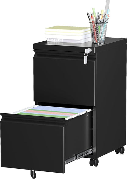 2 Drawer Locking Under Desk Metal Storage Cabinet on Wheels by LISSIMO