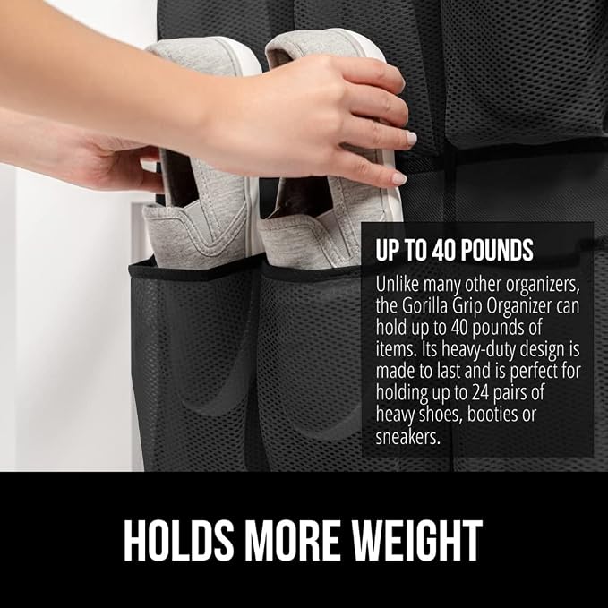 GORILLA GRIP Over the Door Shoe Organizer, 24 Extra Large Breathable Mesh - Image 3