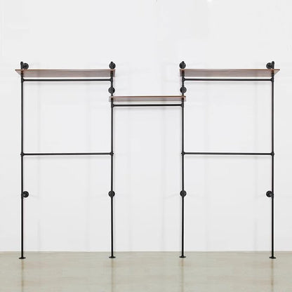 Industrial Iron Pipe Clothing Rack, 40inch Black Vintage Retro Shelving Wall - Image 2
