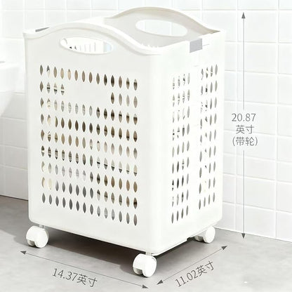 Rolling Laundry Hamper with Wheels White Plastic Storage Bin with Handles - Image 5