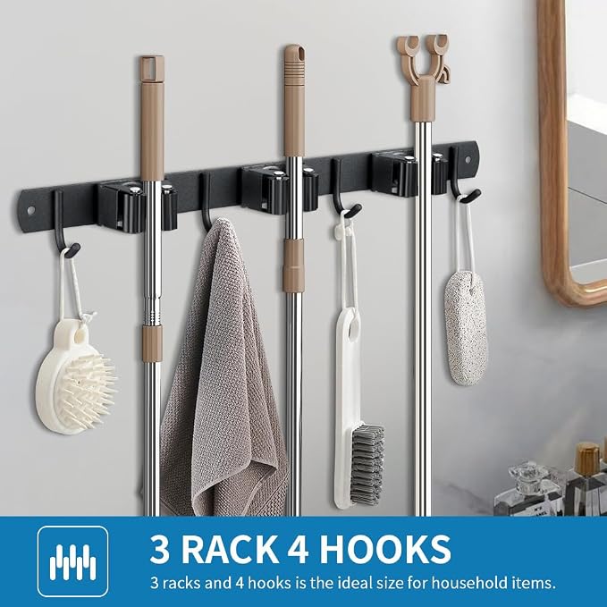 2 Pack Broom Hanger and Mop Holder, Heavy Duty Garden Tool Organizer Rack Rake - Image 7