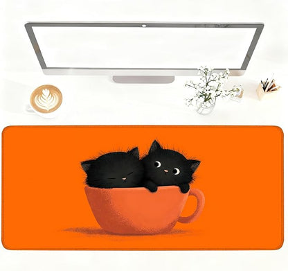 Large Cute Black Cat Mouse Pad, Extended Desk Mat by LEIWEIHOPE