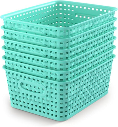 WYT 6-Pack Plastic Small Shelf Storage Weave Baskets Organizing by WYT