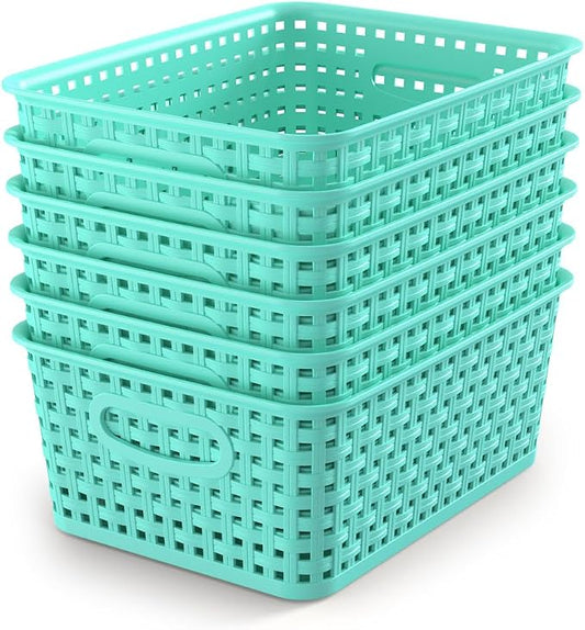 WYT 6-Pack Plastic Small Shelf Storage Weave Baskets Organizing by WYT