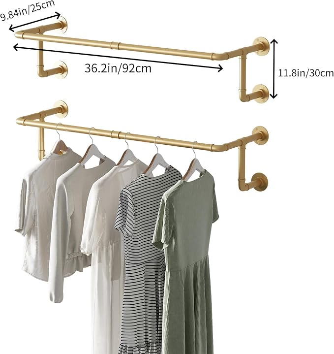 Industrial Pipe Clothing Racks 2 Pack, 36.2In Wall Mounted Clothes Rack - Image 5
