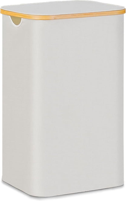 100L Laundry Hamper with Lid, Lagre Basket with Bamboo Handles, Foldable by Merkisa