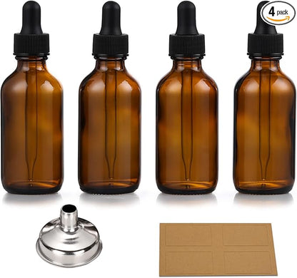 4 Pack, 1 oz Thick Dark Amber Glass Dropper Bottles - 30ml Tincture Bottles by AOZITA