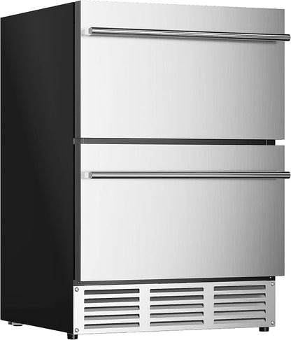 EUHOMY 24 Inch Under Counter Double Drawer Fridge, Weather Proof Stainless by EUHOMY
