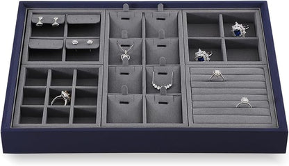 Dark Blue Jewelry Display Tray Ring Necklace Earring Bangle Organizer - Image 3