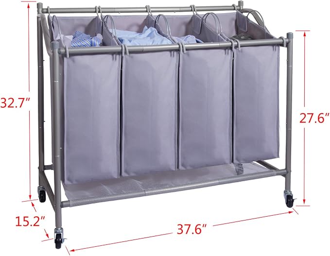 Laundry Sorter Cart 4-Bag Classics Rolling Laundry Hamper, Sturdy Frame - Image 6