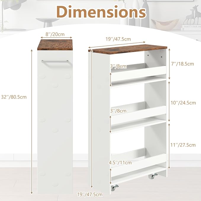 Slim Rolling Storage Cart, 4 Tier Narrow Kitchen Cart - Image 7