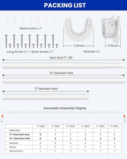 Closet Rods for Hanging Clothes, 17 to 39 Inches Stepless Adjustable Metal - Image 5