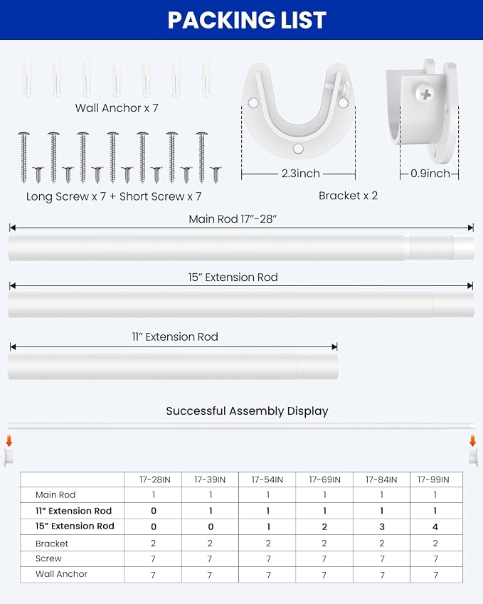 Closet Rods for Hanging Clothes, 17 to 159 Inches Stepless Adjustable Metal - Image 5