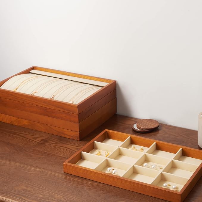 Oirlv Wood 13 Grids Necklace/Bracelet/Pendant Display Tray Jewelry Drawer - Image 5