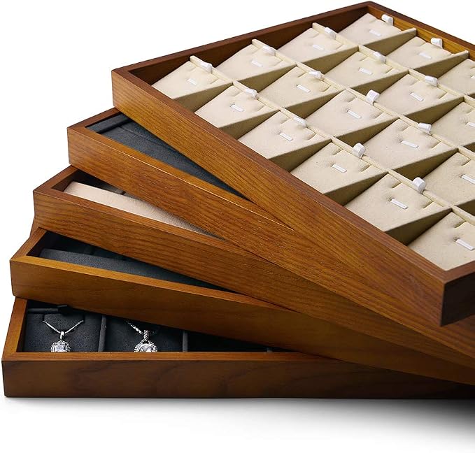 Oirlv 12 Grids Wood Jewelry Organizer Tray Stackable Jewelry Drawer Tray - Image 3