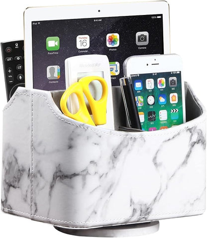 YAPISHI White Marble Leather Remote Control Holder, 360 Degree Spinning Desk TV by YAPISHI