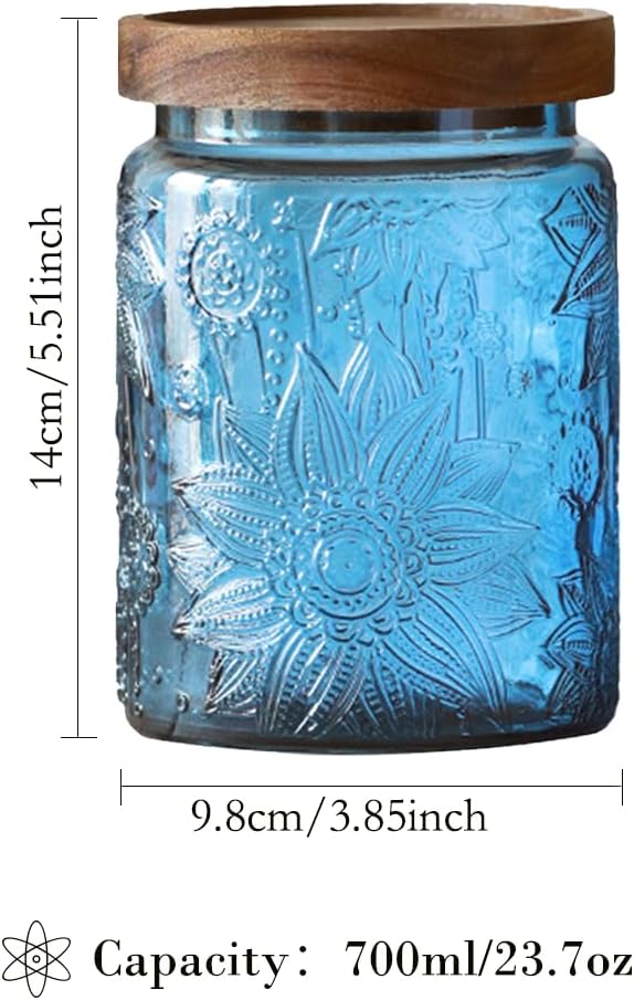Set of 2 Vintage Blue Glass Storage Jars, 23.7 oz Mason Jars - Image 2