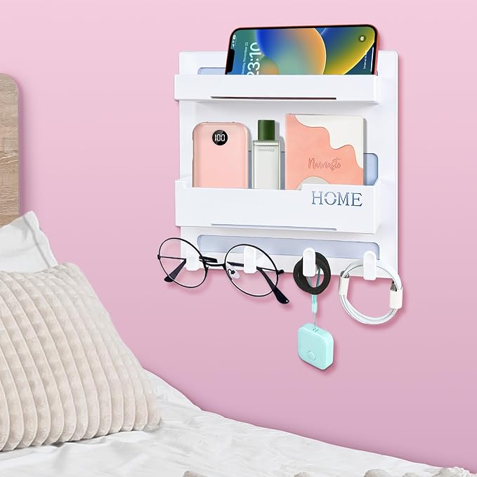 Bedside Shelf Accessories Organizer, Wall Mount Self Stick On, Cute Room Decor by CHENYAOAI
