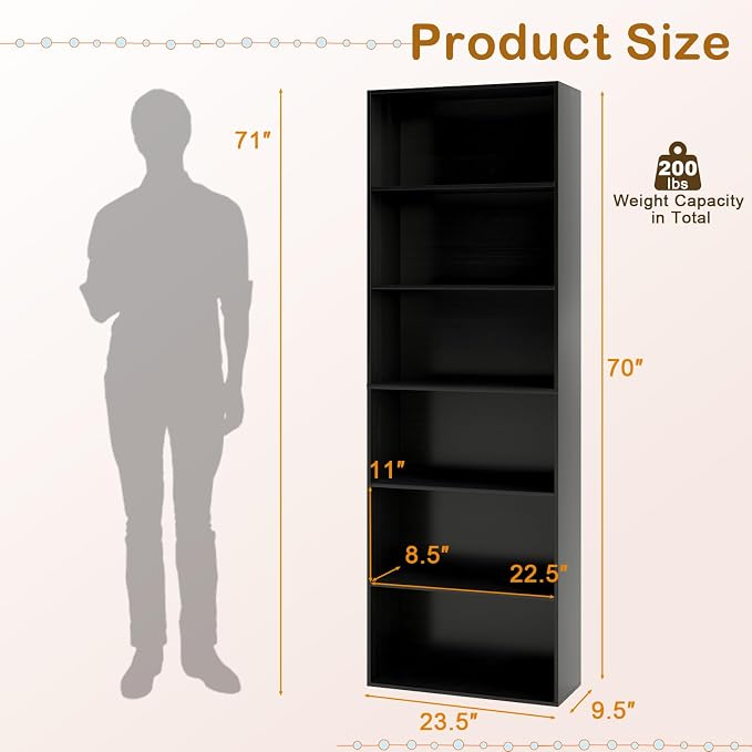 Tangkula 6-Tier Bookcase, 70” Tall Freestanding Bookshelf - Image 3