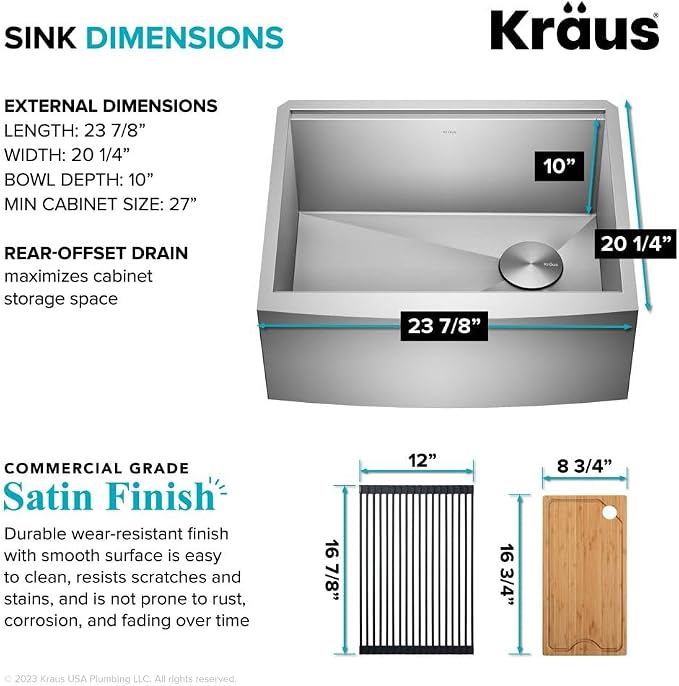 KRAUS Kore 24-Inch Farmhouse Workstation 16 Gauge Single Bowl Stainless Steel - Image 5