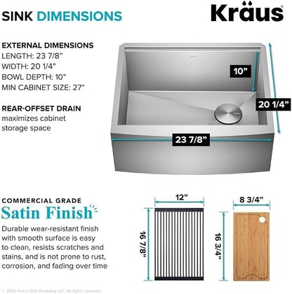 KRAUS Kore 24-Inch Farmhouse Workstation 16 Gauge Single Bowl Stainless Steel - Image 5