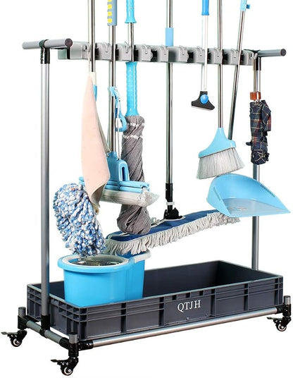 broom and mop holder put wet mops movable Commercial mop rack cleaning tool by QTJH