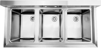HALLY 3 Compartment Sink of Stainless Steel NSF Commercial Utility Basin - Image 7