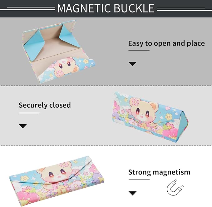 Foldable Glasses Case, Magnetic PU Leahter Sunglasses Case, Cute Hard Shell - Image 6