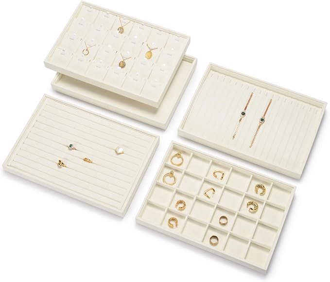 Beige Jewelry Necklace Display Tray 24 Grids Pendant Earrings Necklace - Image 2
