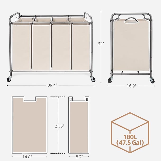 STORAGE MANIAC Laundry Sorter 4 Section, 47.8 Gal Laundry Hamper - Image 3