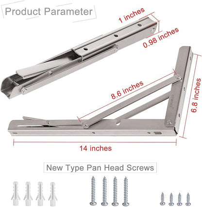 YUMORE Folding Shelf Bracket 14", Heavy Duty Stainless Steel Collapsible - Image 6