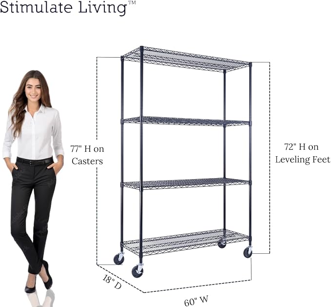 60"x18"x72" Prime Heavy Duty Black 4-Tier Wire Shelving NSF 3200 LBS MAX - Image 5