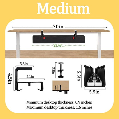 No Drill Under-Desk Cable Management Tray, Desktop Cable Organizer, Fabric - Image 2