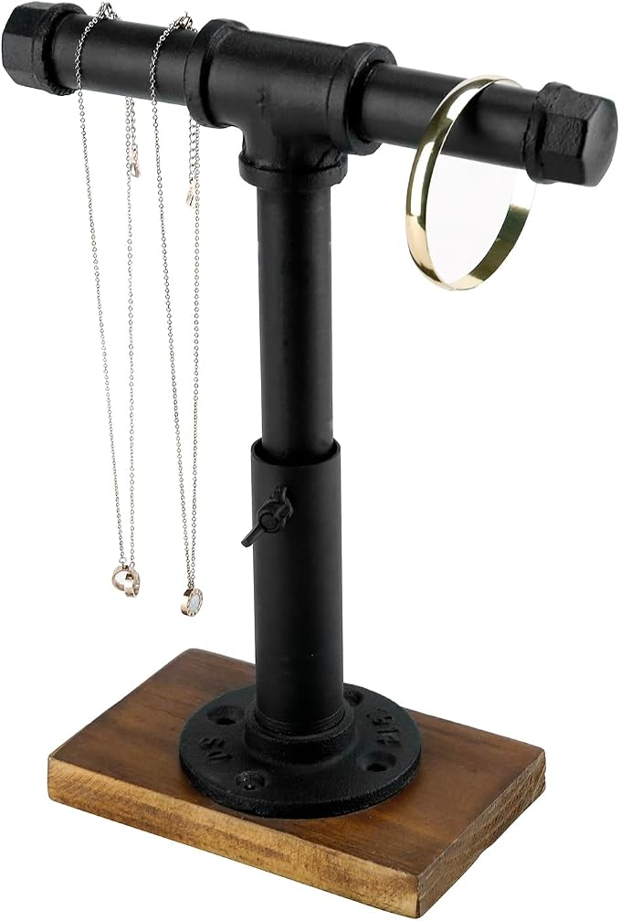 MyGift Industrial Pipe Black Metal T-Bar Jewelry Bracelet & Necklace Adjustable by MyGiftHome