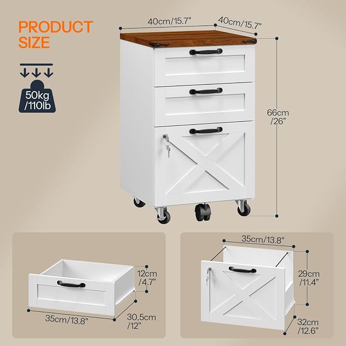 HOOBRO 3 Drawer File Cabinet - Image 3