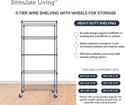 36"x18"x72" Prime Heavy Duty Black 5-Tier Wire Shelving NSF 4000 LBS MAX - Image 6