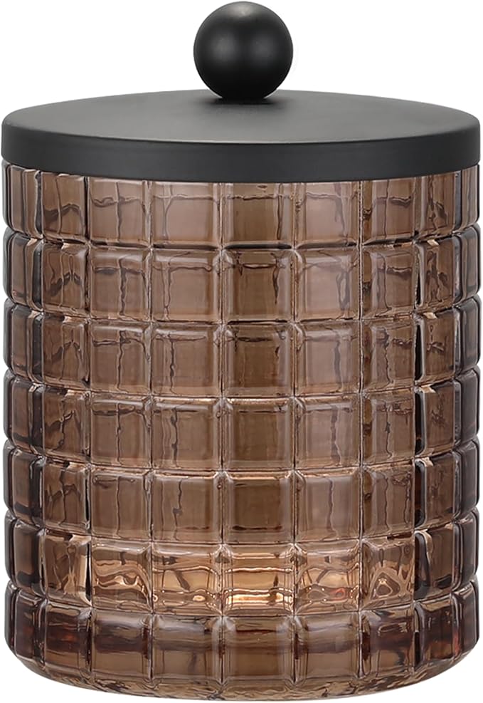 Amber Colored Tranlucent Apothecary Etched Geometric Grid Glass Jar W/Matte by IndecorHome