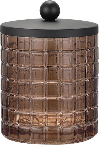 Amber Colored Tranlucent Apothecary Etched Geometric Grid Glass Jar W/Matte by IndecorHome