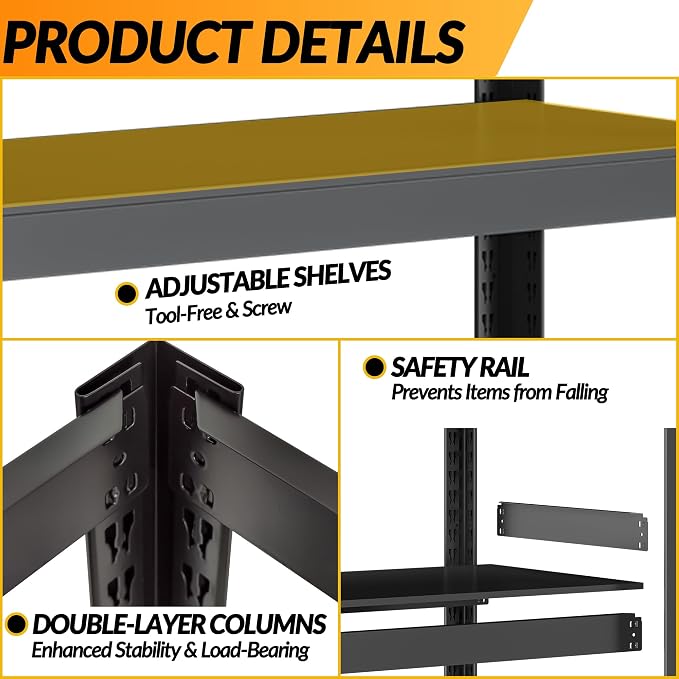 BESFUR 71" H Wider Garage Shelving, 3000LBS 5-Tier Heavy Duty Storage Shelves - Image 6