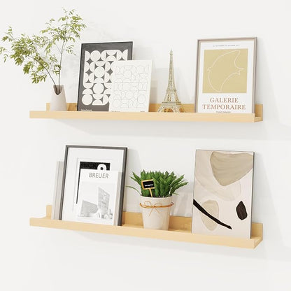 Picture Ledge Shelf, Solid Pine Wood Floating Shelves Set of 2, 24 Inches by FunMemories