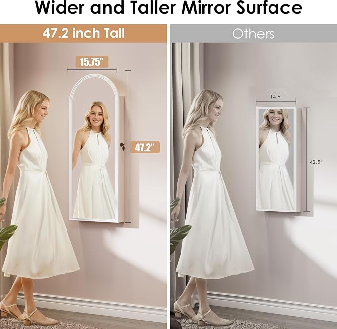 47in Tall Jewelry Cabinet Organizer, Arched Wall or Door Mounted Jewelry Armoire - Image 4