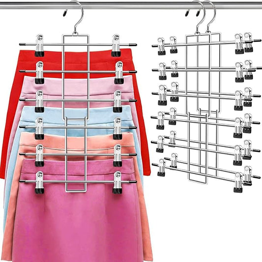 Pants Hangers with Clips, Space Saving Hanging Closet Organizer-6 Tiers Skirt by Lumigens