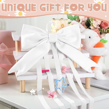 Weysat White Bow Organizer for Girls Huge Bow Holder for Girls Hair Bows Claw - Image 3