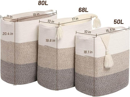 Tall Laundry Basket With Handles, Woven Cotton Rope Big Laundry Hamper Sorters - Image 8