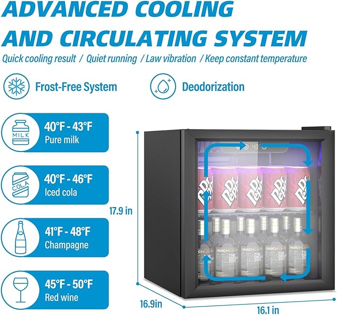 Compact Beverage Refrigerator, 60 Can/1.3 Cubic Feet Fridge - Image 4