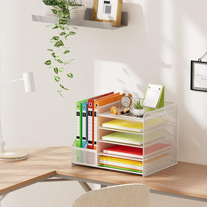 Marbrasse Desk Organizer with File Holder, 5-Tier Paper Letter Tray, Mesh Desk - Image 5