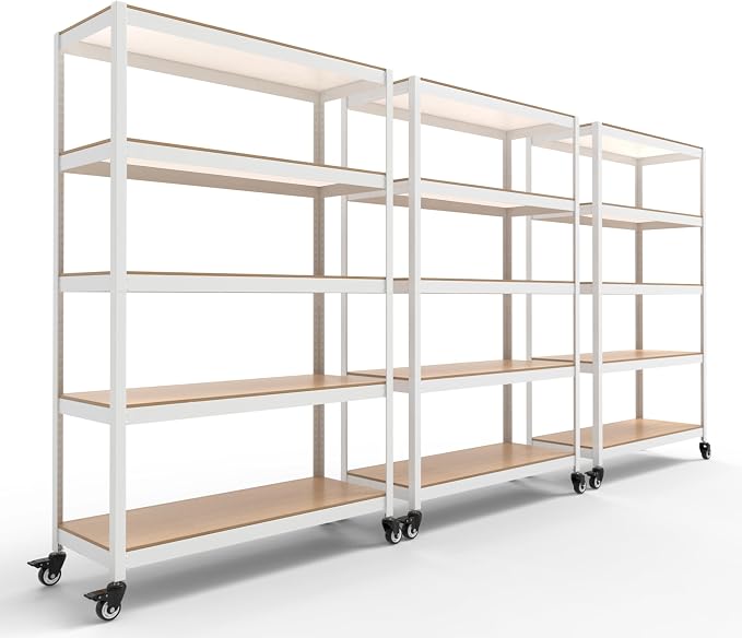 HOMEDANT House White 5-Tier Metal Boltless Rolling Cart Shelf Rack Casters by TheBestOrganizingSolution